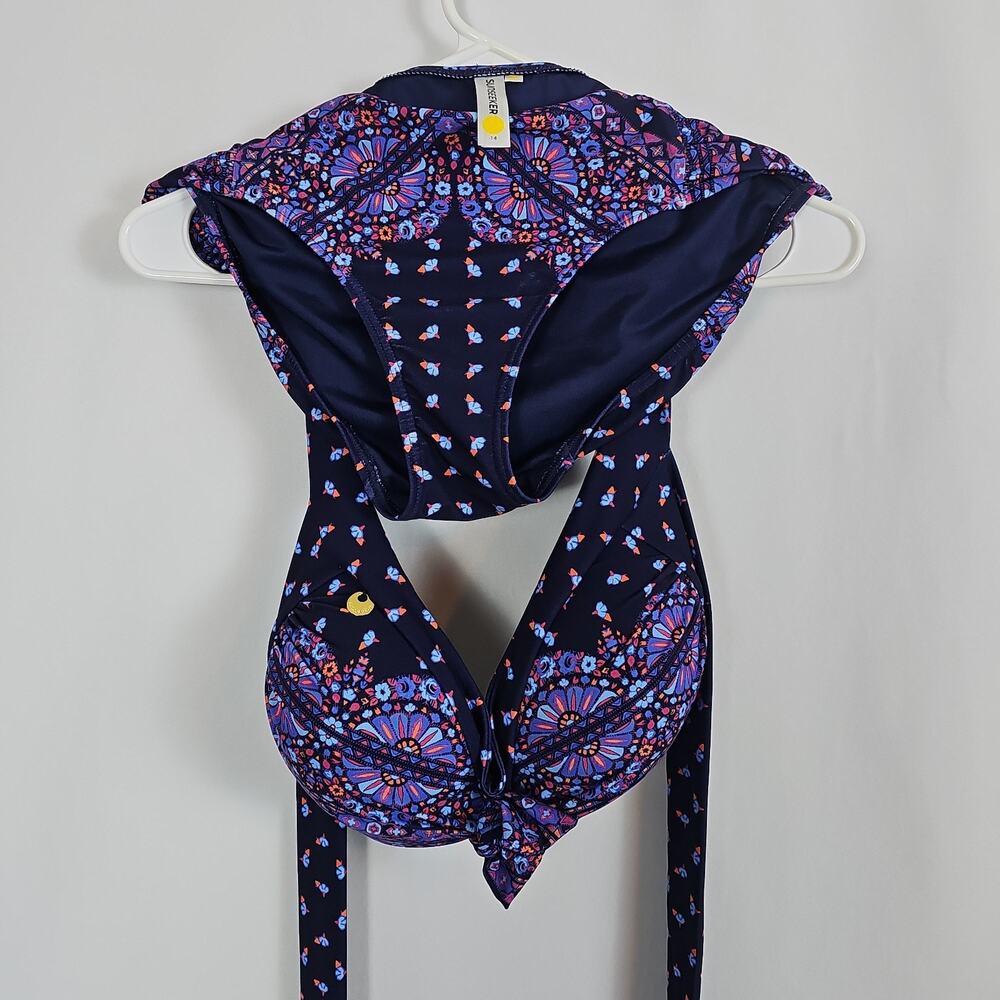 Sunseeker Bikini Set Sz 12 & 14 Purple Floral Halter Top Tie Back Swimwear